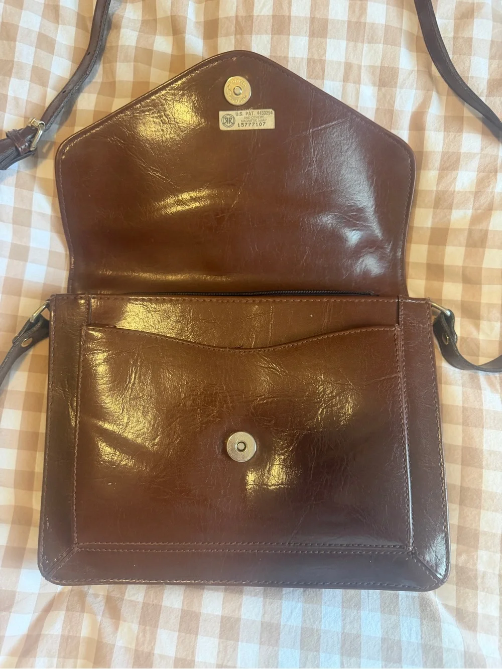 Vintage Marchino Via Moda Classic Brown Leather Satchel with Polished Clasp